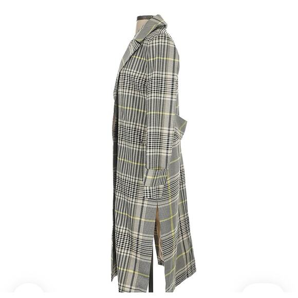 AVEC LES FILLES Gray Plaid Fall Spring Long Trench Coat Size Small - Picture 5 of 7